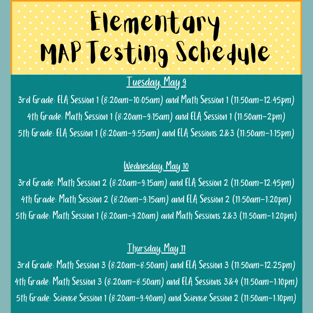 MAP/EOC Testing is right around the corner. Please review the information posted here and if you have a PLANNED ABSENCE during any of these dates, please email Mrs. Woody at ewoody@wgtigers.com by Tuesday, May 2 so she can schedule your student's make-up test day.